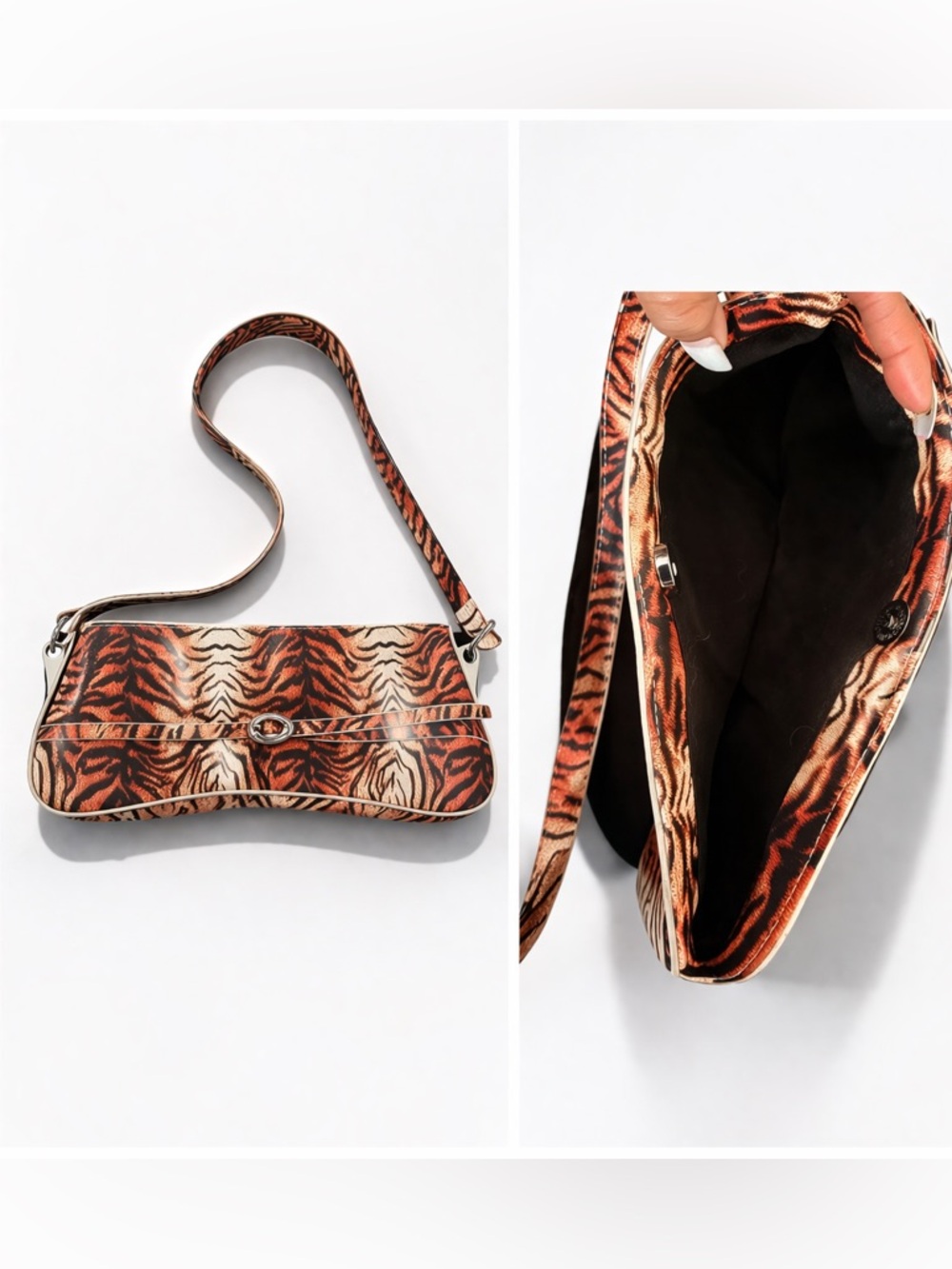 Tiger Print Shoulder Bag - Brown Orange Animal Pattern